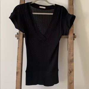 3/$15 Sale! Deep V-neck black, short-sleeved top